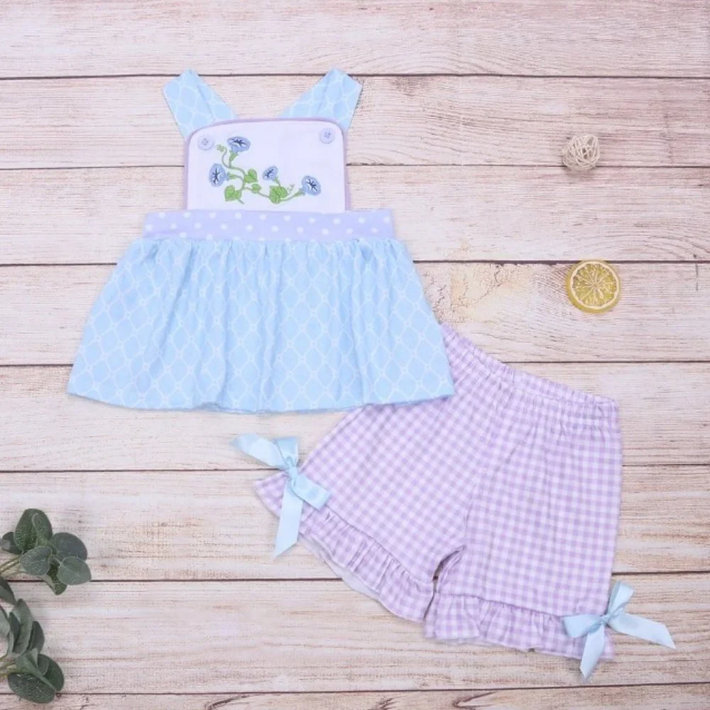 Boutique Girls Flower Tunic Dress & Ruffle Shorts Outfit
